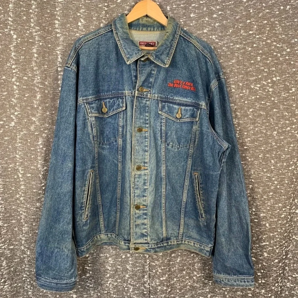 Vtg First Choice Nascar Cafe Smoky Mountains Embroidered Denim‎ Jacket Size XXL